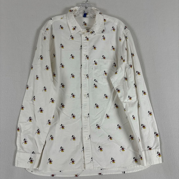 Disney Mickey Mouse White Button-Down Shirt Size L One Pocket - Picture 3 of 15
